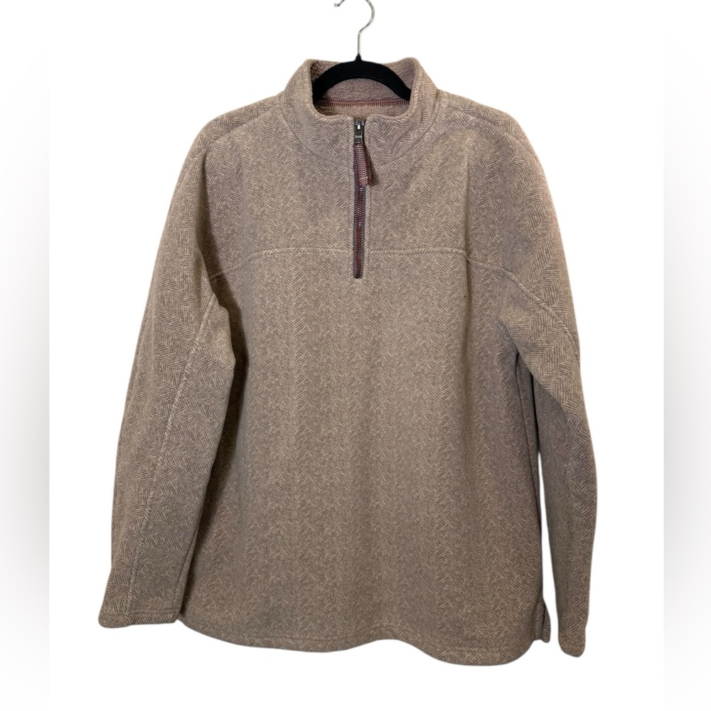 True Grit Men's Gorpcore Chevron Tan 1/4 Zip-Up Thick Cozy Fleece Sz XL